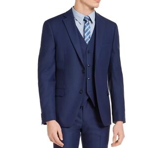 Alfani Mens Slim fit Suit Jacket Blazer 46R Navy Blue Solid‎ Stretch